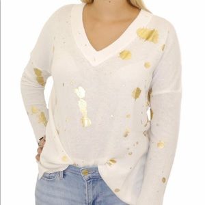 Brodie Cashmere Vneck Sweater / Gold Foil print